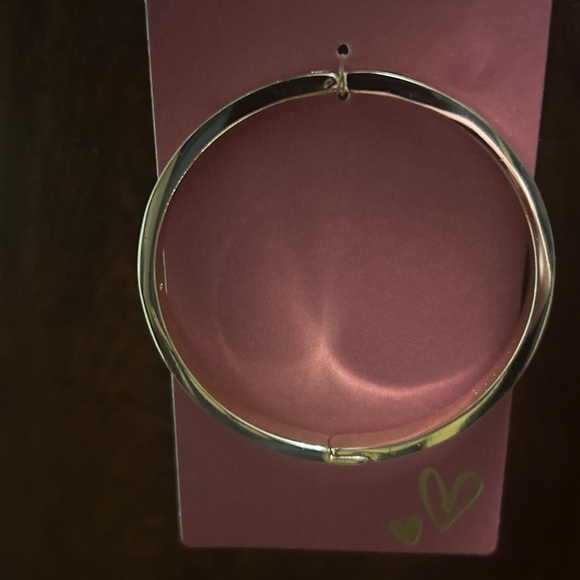 Gold Heart Hoop Rhinestone Earrings and Heart Stamp Bracelet Gold Tone NEW - Picture 7 of 12